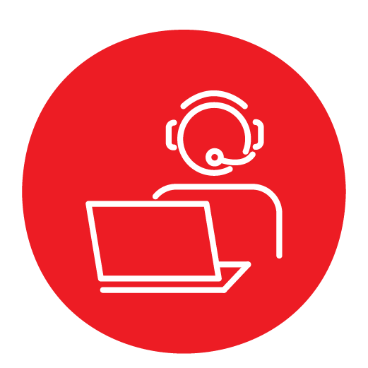 Person with headset and computer logo