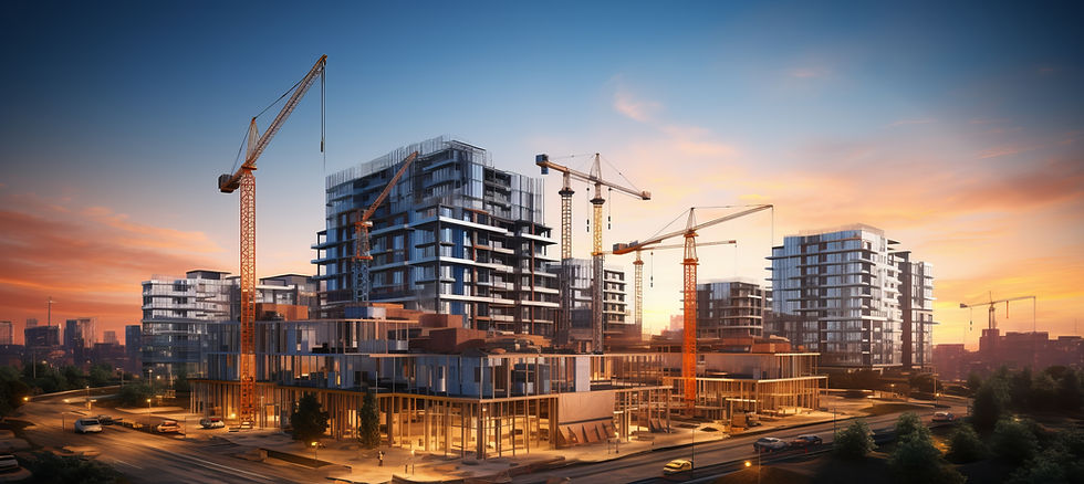 Cranes and a building