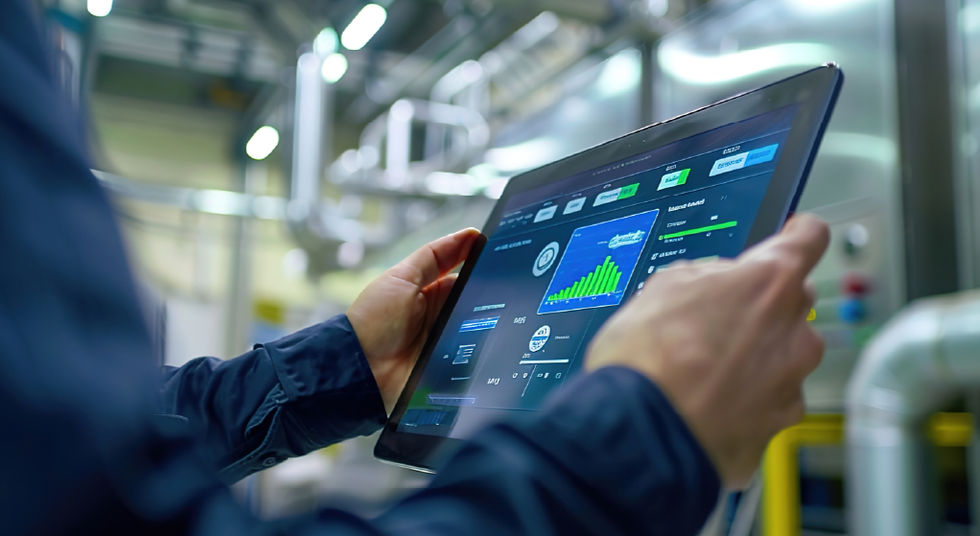 Worker monitoring data on a tablet in a distribution center
