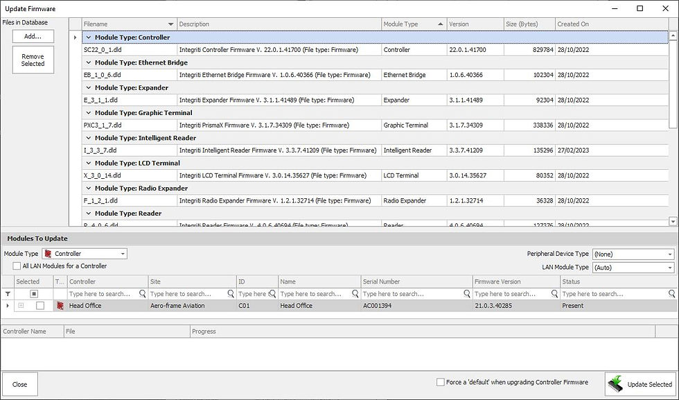 Integriti Firmware update menu