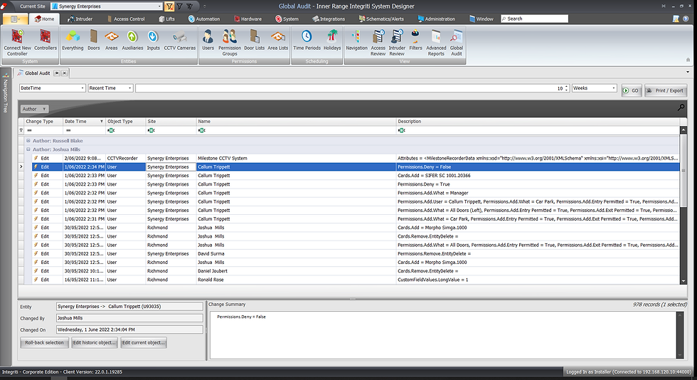 Audit screen in Integriti